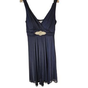 En Focus Studio Navy Chiffon Cocktail Dress Size 16 Beaded Empire Waist NWT